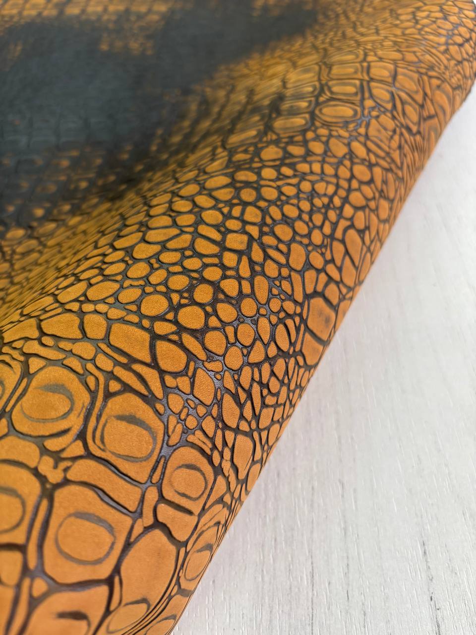 Шорно-седельная юфть с тиснением "Рептилия" 3